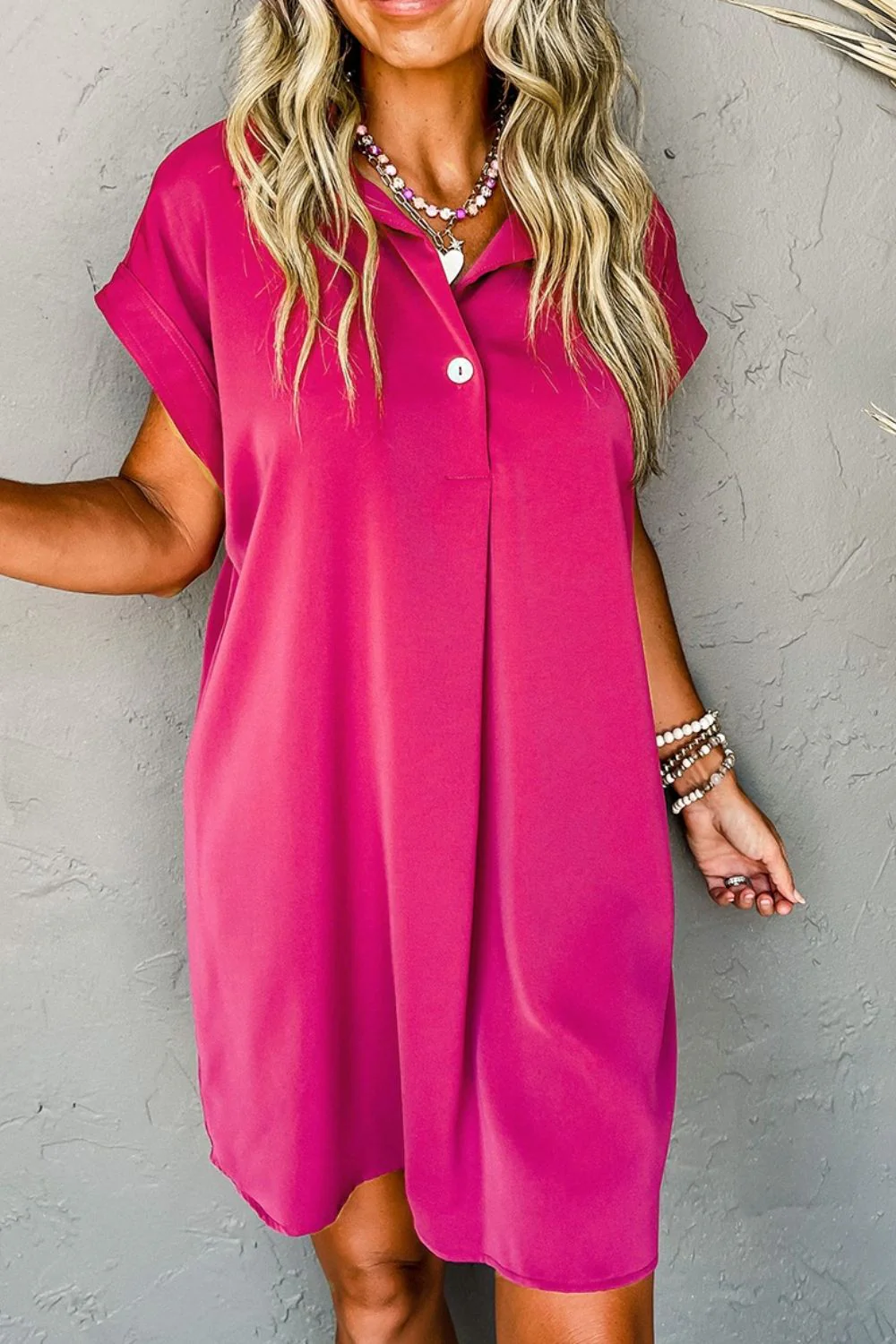 Buttoned Collared Neck Mini Shirt Dress - Image 4