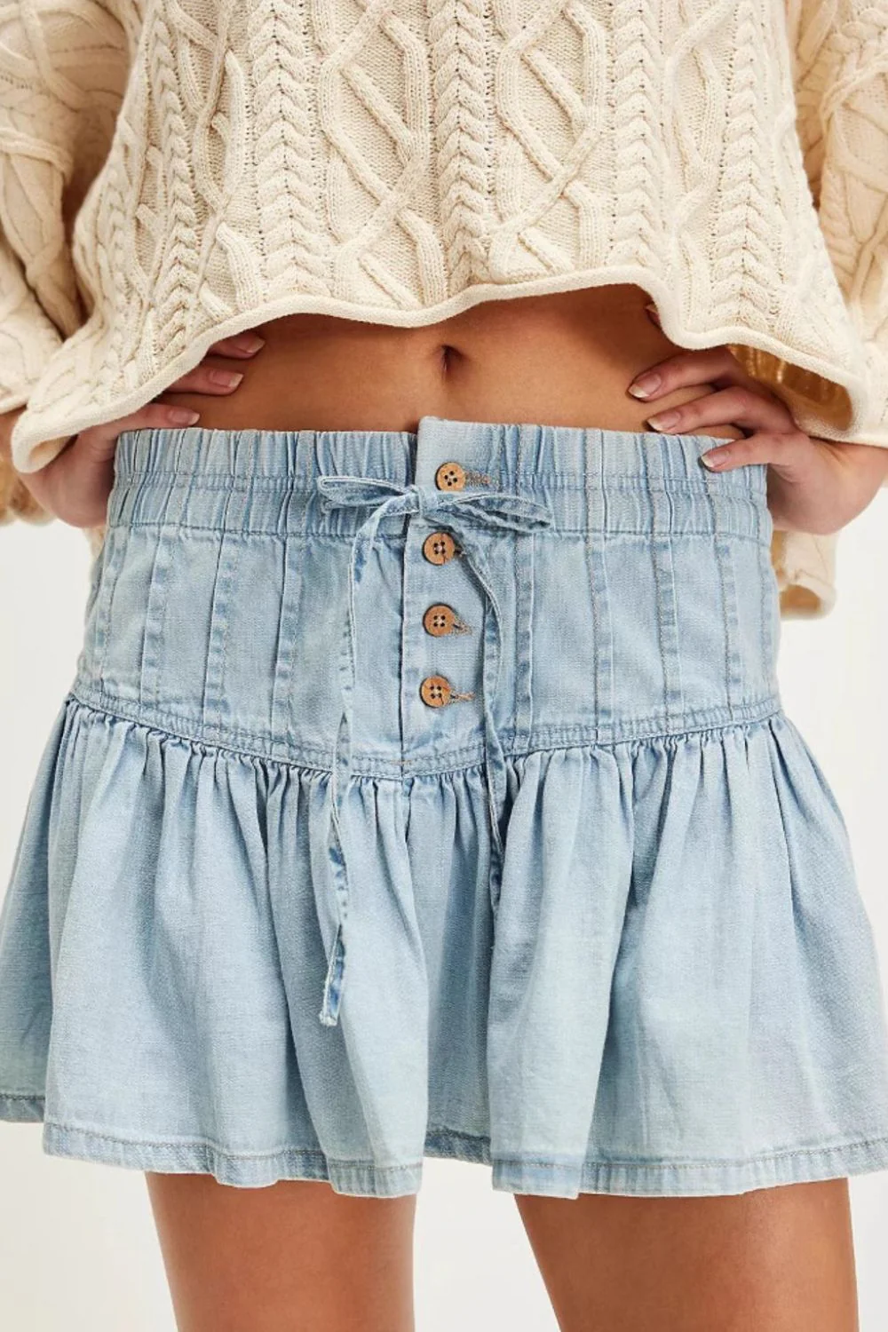 Buttoned Ruffled Mini Denim Skirt - Image 3