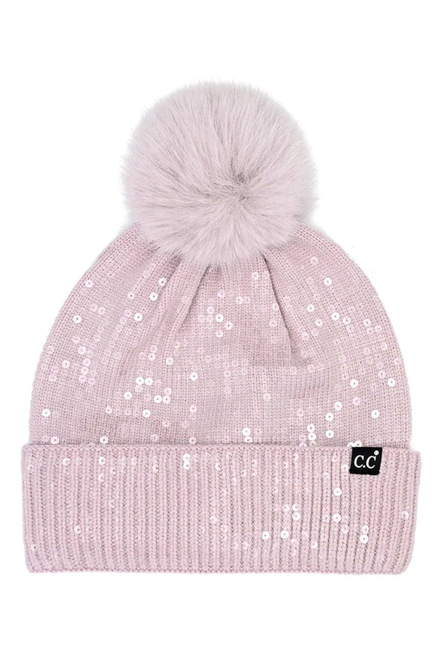 C.C All Over Clear Sequin Pom Beanie - Image 7
