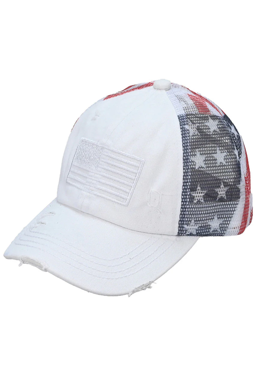 C.C American Flag Mesh Back Trucker Hat Pony Cap - Image 3