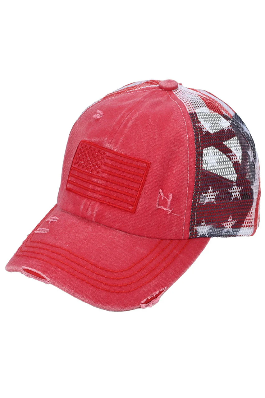 C.C American Flag Mesh Back Trucker Hat Pony Cap - Image 4
