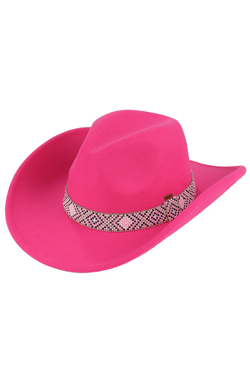 C.C Aztec Beads Trim Vegan Cowboy Hat - Image 2