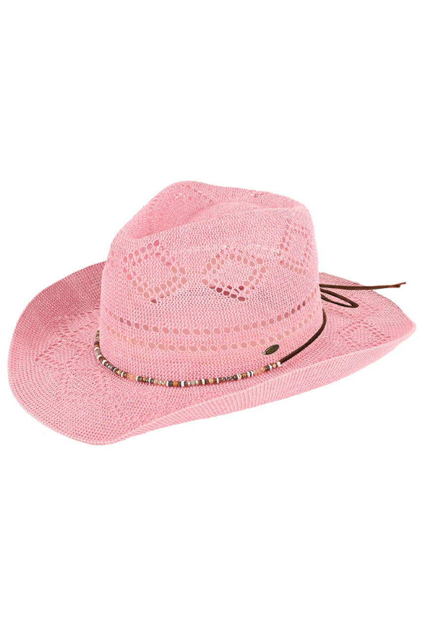 C.C Beaded Charm Trim Woven Cowboy Hat - Image 4