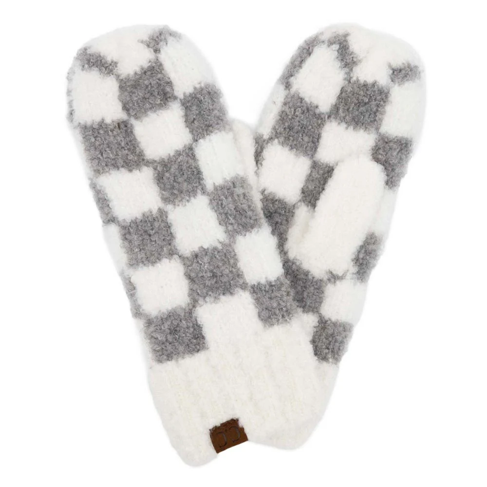C.C Checkered Pattern Boucle Mittens - Image 4