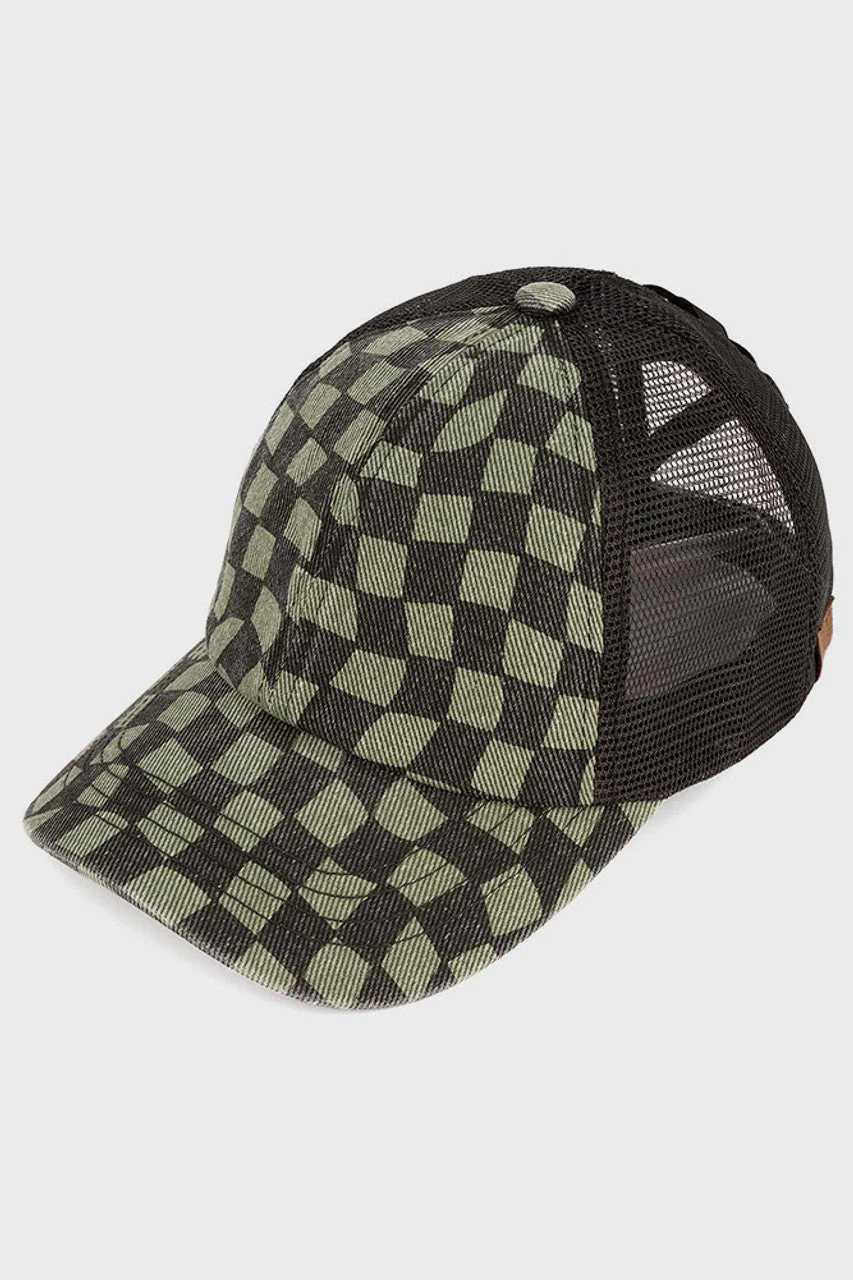 C.C CHECKERED PATTERN CRISS CROSS BASEBALL CAP - Image 2