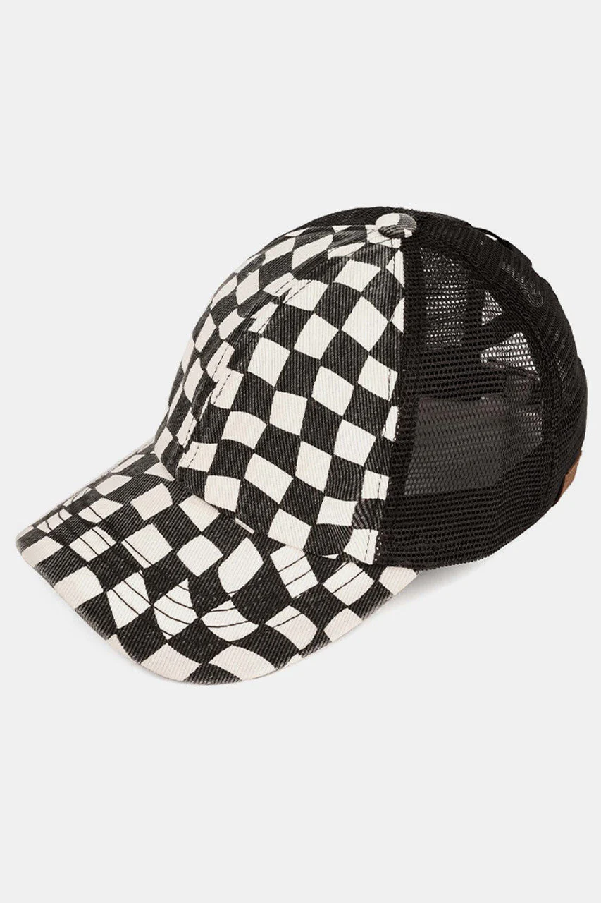 C.C CHECKERED PATTERN CRISS CROSS BASEBALL CAP - Image 3