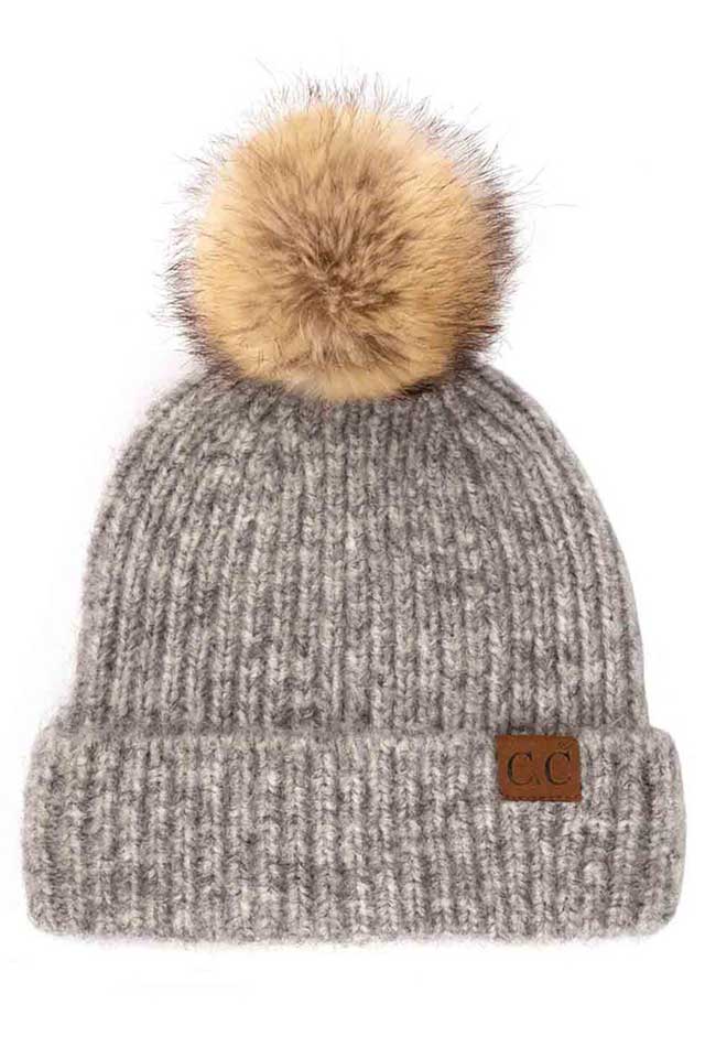 C.C Classic Rib Beanie With Faux Fur Pom - Image 10