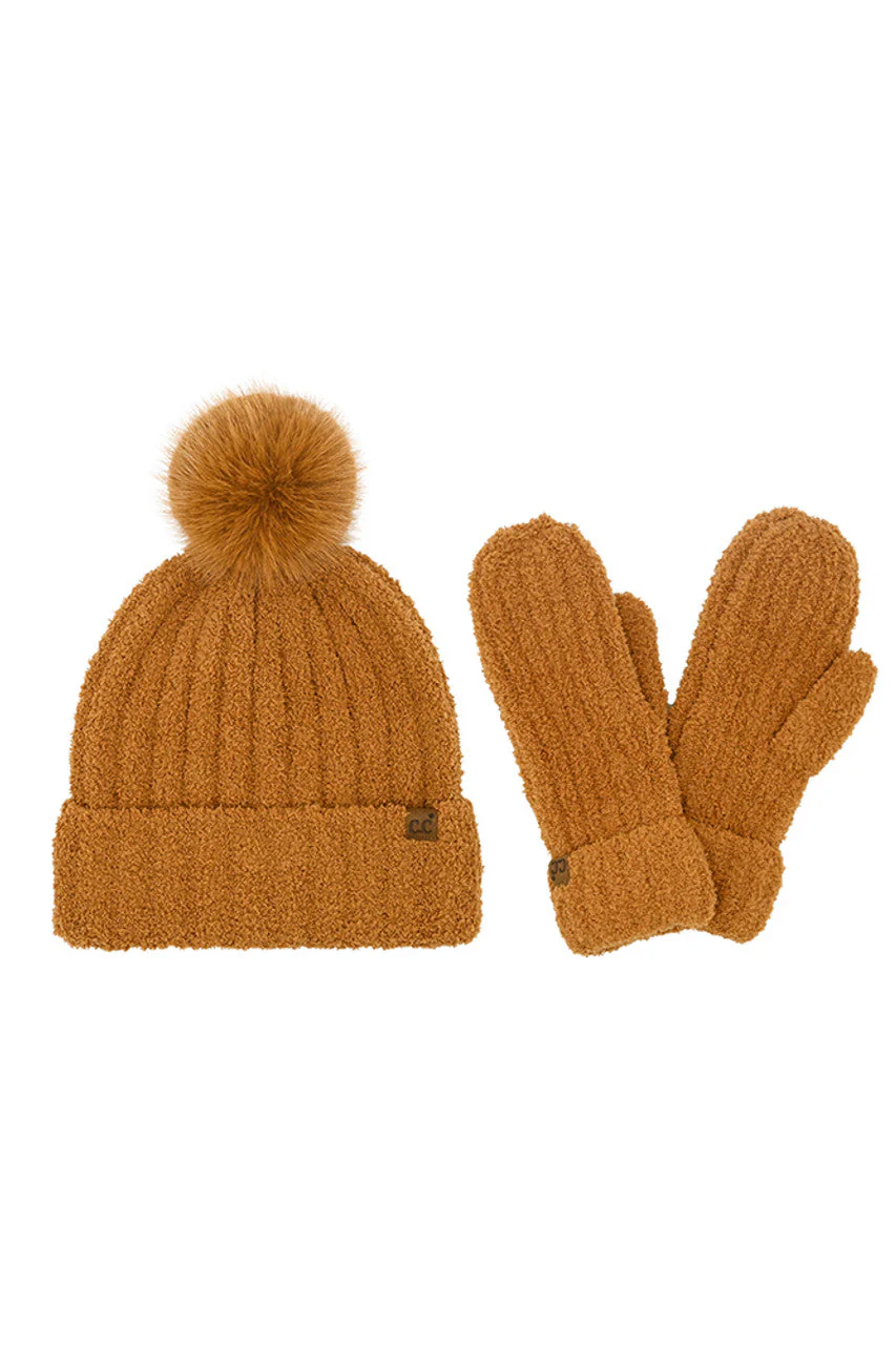 C.C Cozy Yarn Beanie Winter Hat & Mitten Set - Image 4