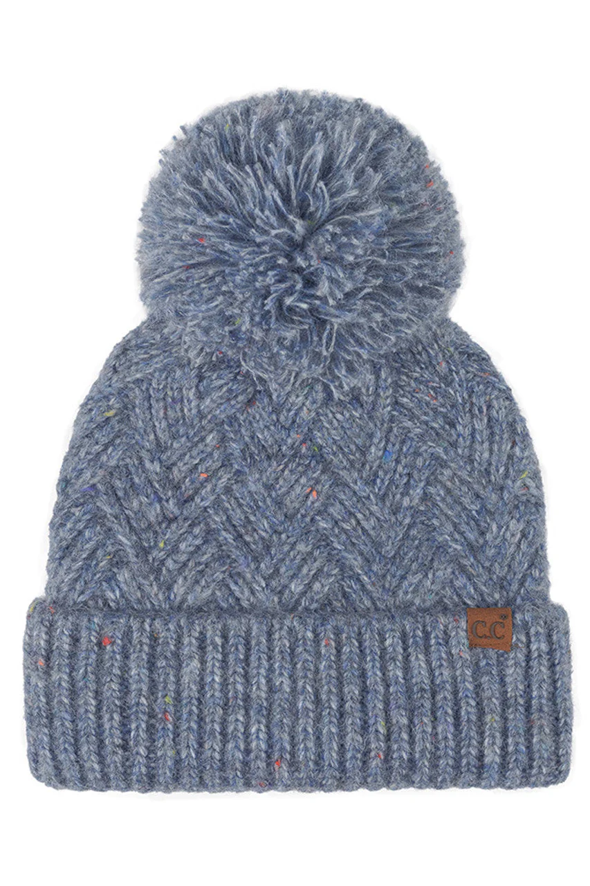 C.C Criss-Cross Pattern Yarn Pom Beanie - Image 3
