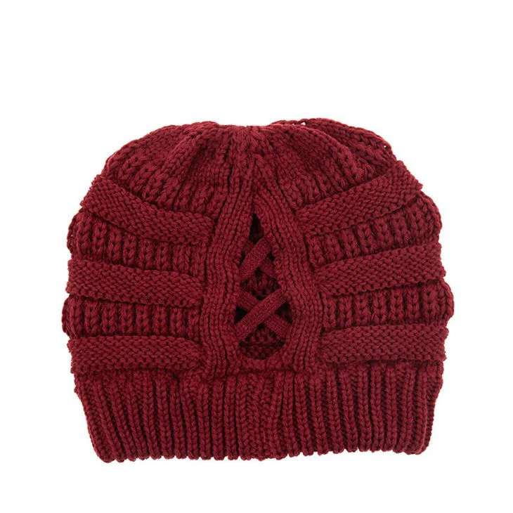 C.C CRISS CROSS PONYTAIL KNIT BEANIE - Image 7