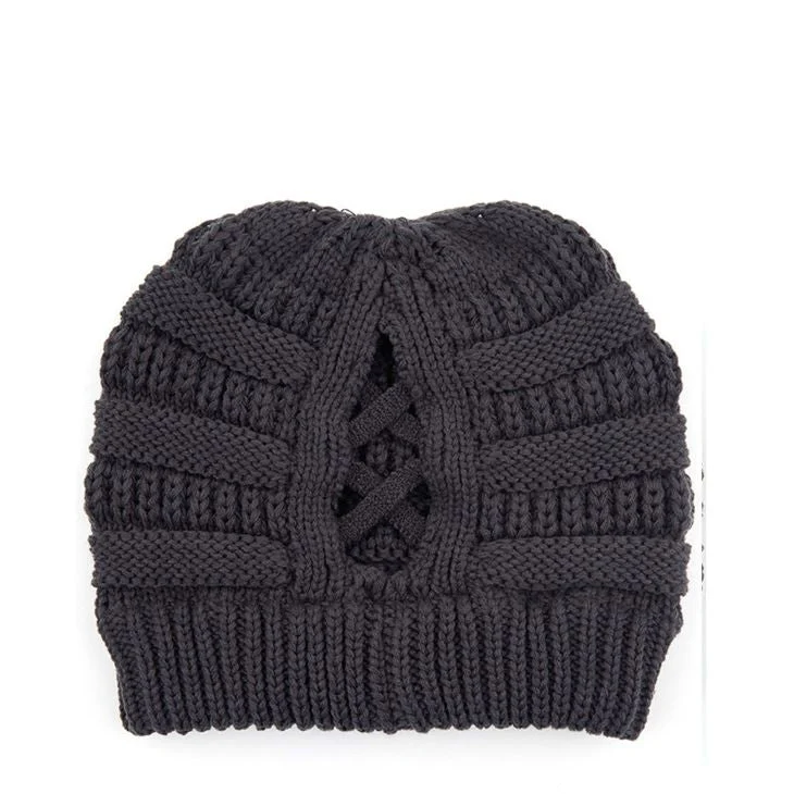 C.C CRISS CROSS PONYTAIL KNIT BEANIE - Image 9