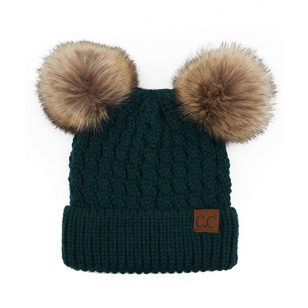 C.C Double Pom Pom All Over Cable Knit Beanie - Image 5