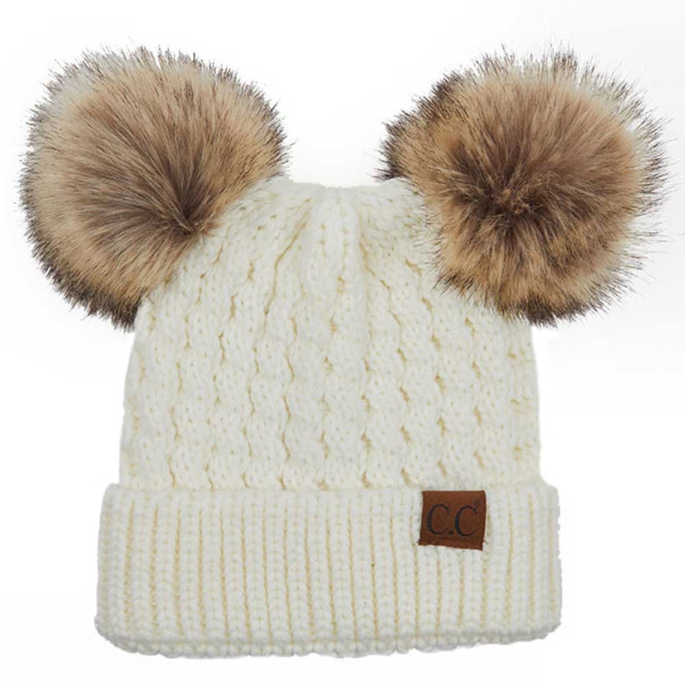 C.C Double Pom Pom All Over Cable Knit Beanie - Image 6