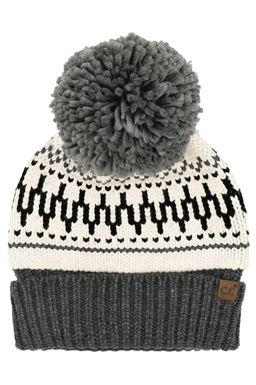 C.C Fair Isle Pattern Yarn Pom Beanie - Image 3