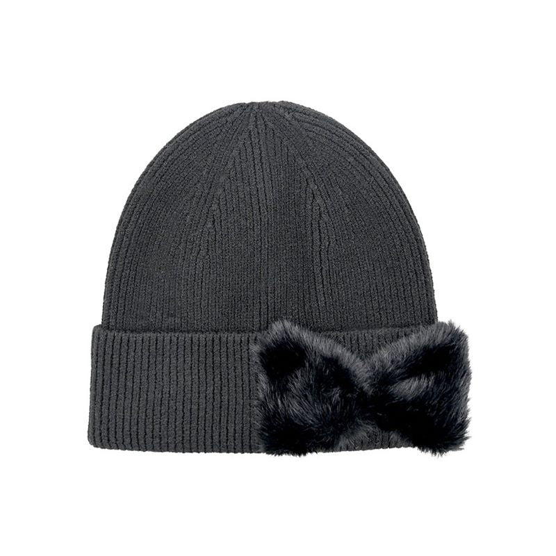 C.C Faux Fur Solid Bow Beanie Winter Hat - Image 7