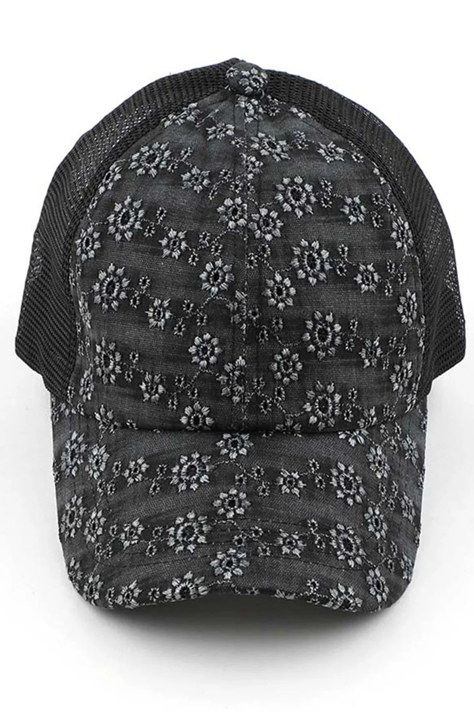C.C FLOWER EMBROIDERY EYELET CRISS CROSS PONYCAP