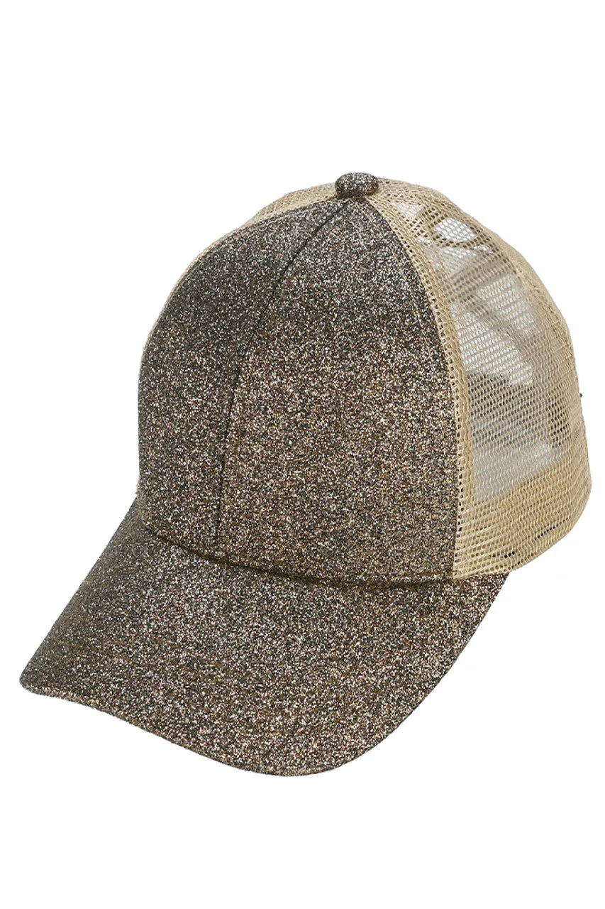 C.C Glitter Mesh Back Criss-Cross Ponytail Cap - Image 10