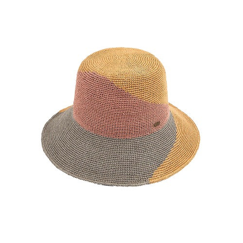 C.C Handmade Paper Crochet Cloche Summer Sun Hat Two-Tone Color Block Paper Hat Crochet Beach Hat - Image 5
