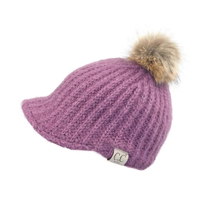 C.C Kids Cable Knitted Brim Beanie Faux Fur Pom Pom Hat - Image 11