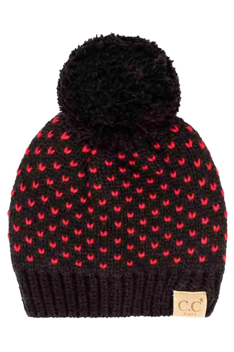 C.C Kids Heart Pattern Knit Beanie with Pom - Image 2