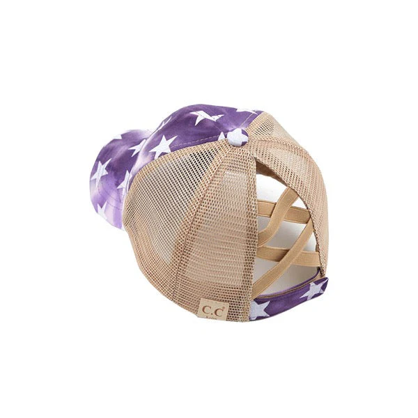 C.C Kids Tie Dye US Flag Star Baseball Ponytail Baseball Cap - Image 6