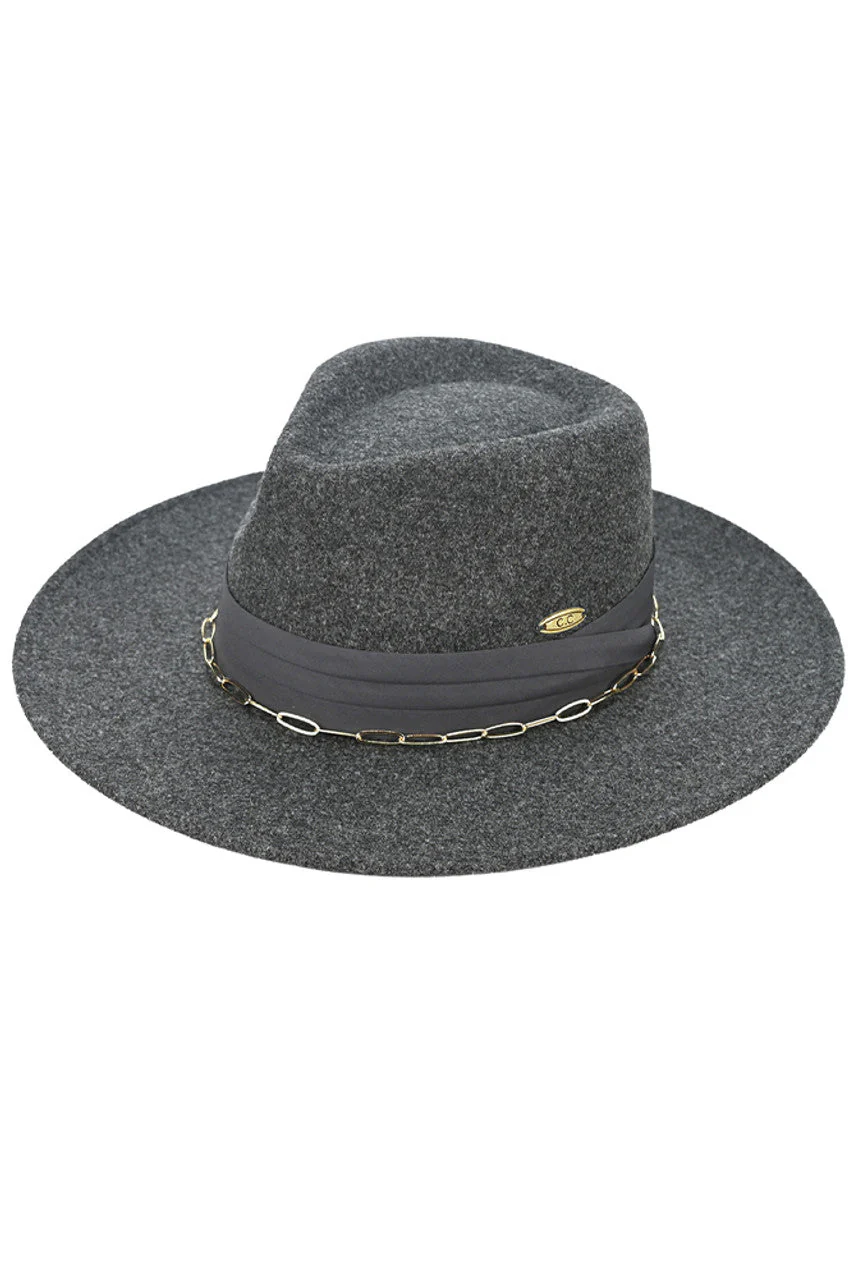 C.C Link Chain & Pleated Wide Band Vegan Felt Hat - Image 4