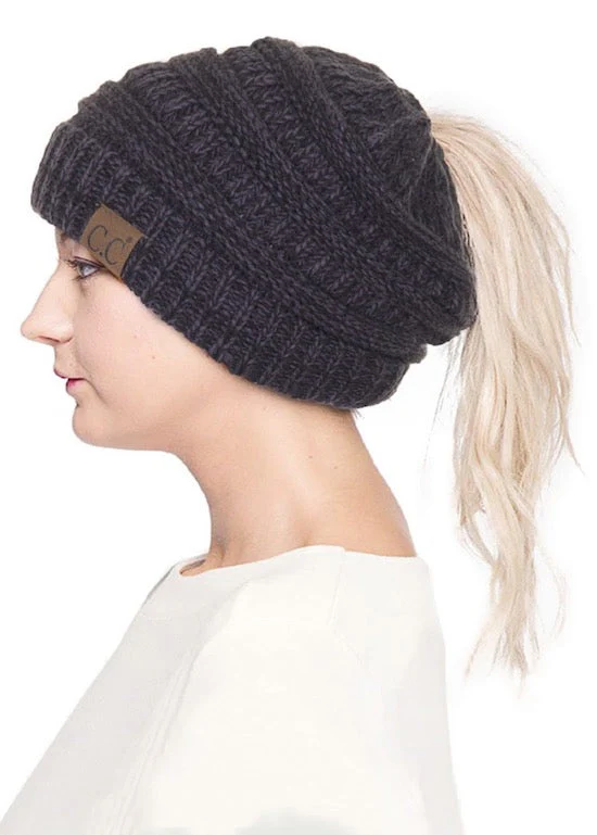 C.C Mixed Color Knitted Ponytail Beanie Winter Hat - Image 3