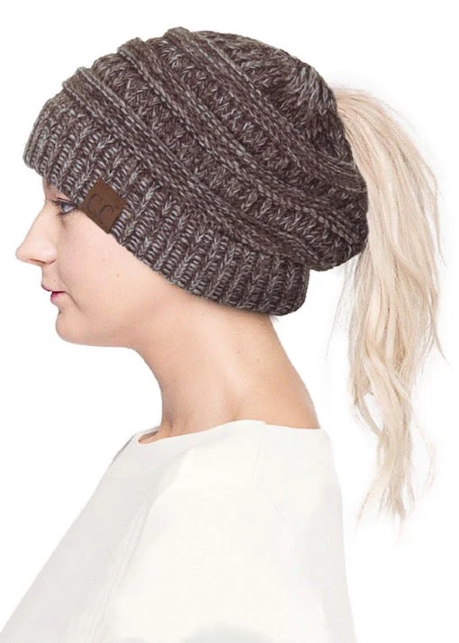 C.C Mixed Color Knitted Ponytail Beanie Winter Hat - Image 4