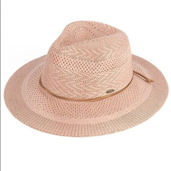 C.C Multi Pattern Suede String Band Panama Hat - Image 5