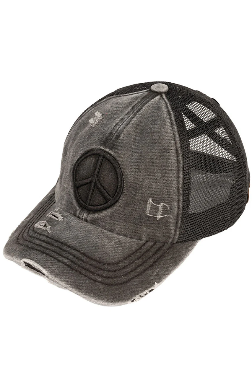 C.C Peace Sign Distressed Pony Cap - Image 2