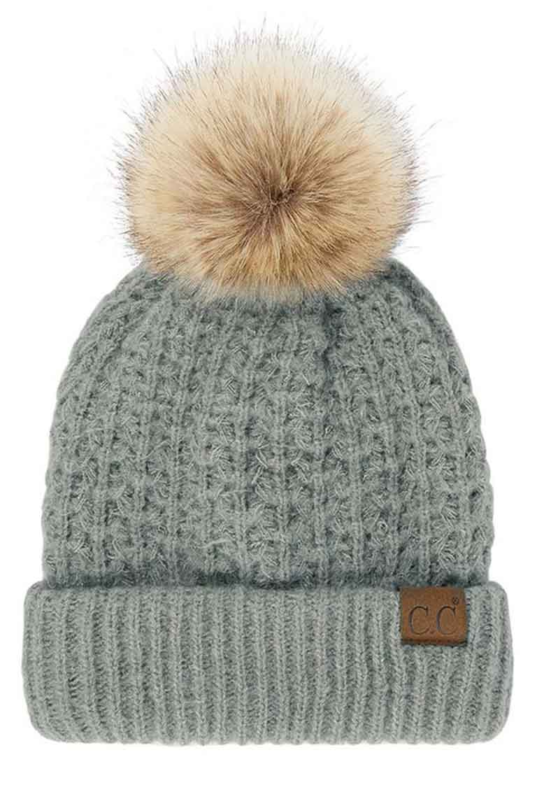 C.C Smocking Stitch Pattern Pom Beanie Hat - Image 10