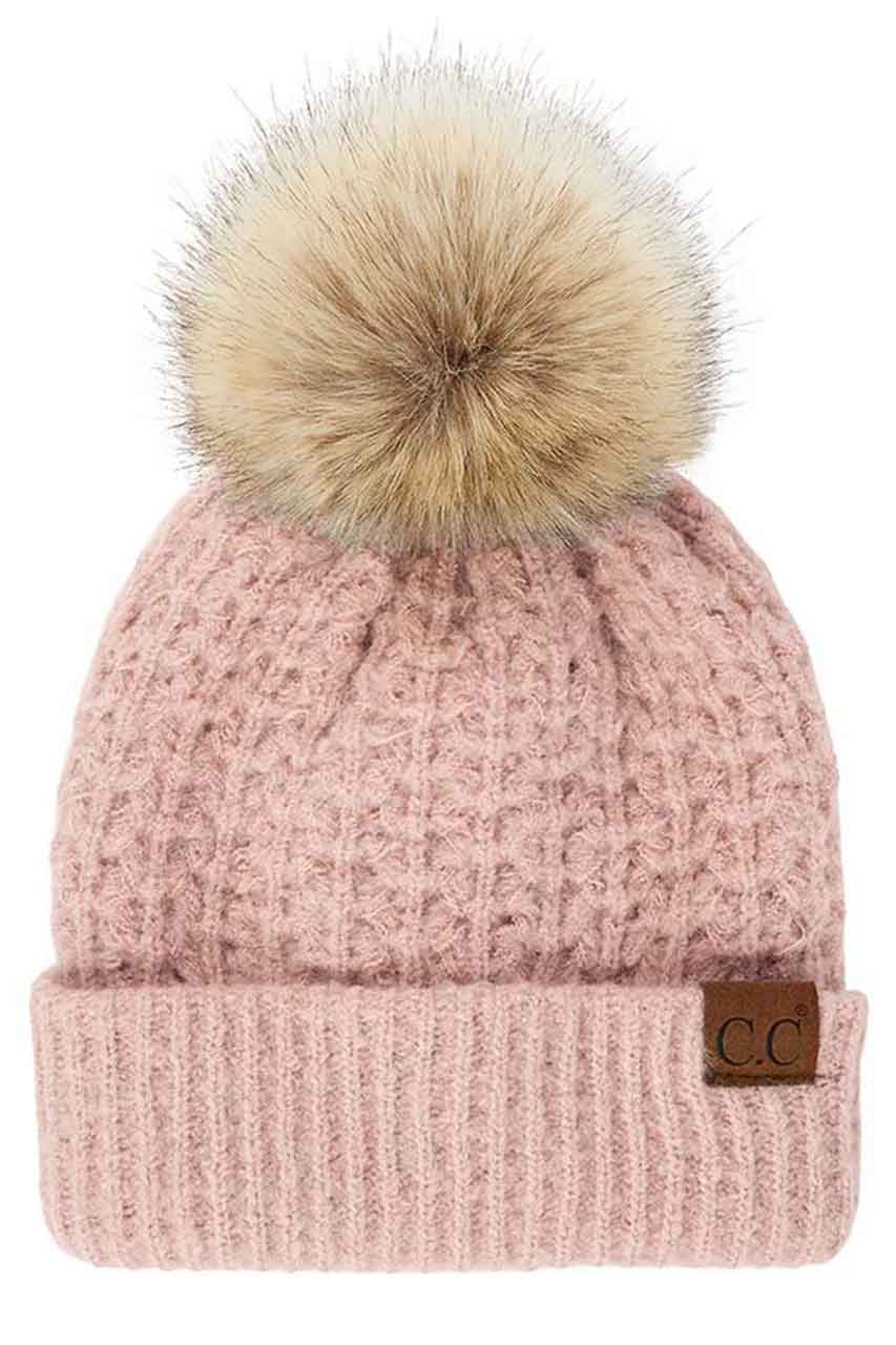 C.C Smocking Stitch Pattern Pom Beanie Hat - Image 5