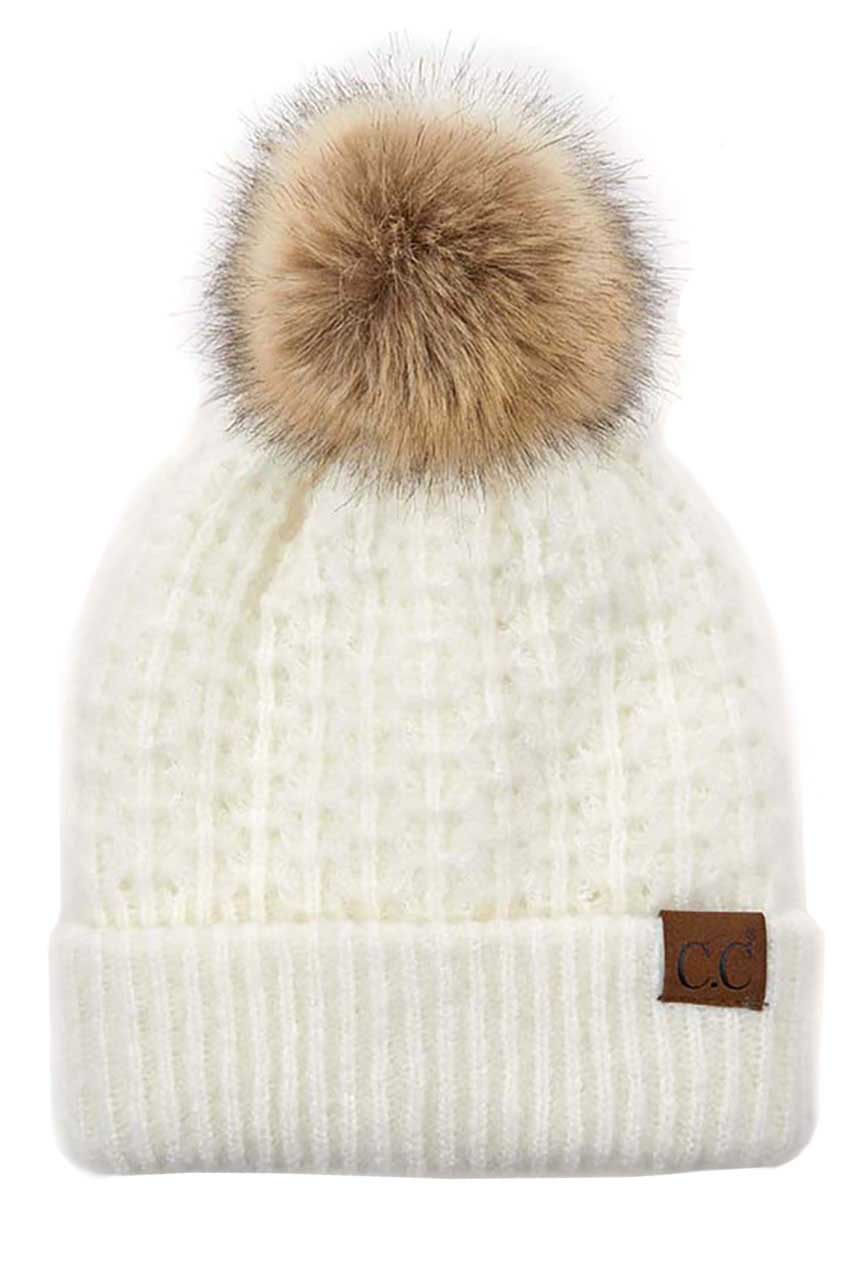 C.C Smocking Stitch Pattern Pom Beanie Hat - Image 8
