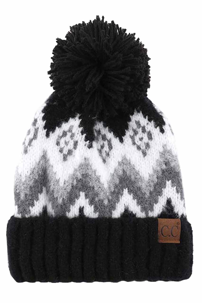 C.C Soft Aztec Pattern Beanie with Knit Pom - Image 2