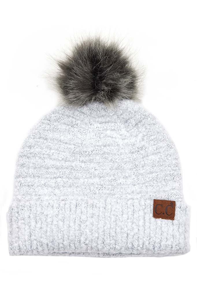 C.C Solid Boucle Yarn Beanie Hat With Pom - Image 10
