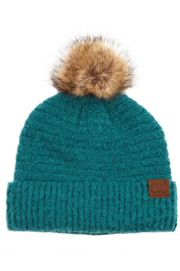 C.C Solid Boucle Yarn Beanie Hat With Pom - Image 6