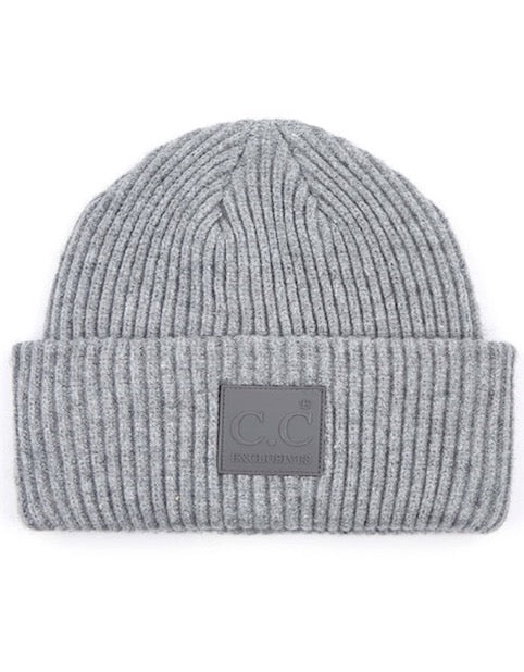 C.C Solid Ribbed Knit Detailed Beanie With Rubber Patch Hat - Image 6