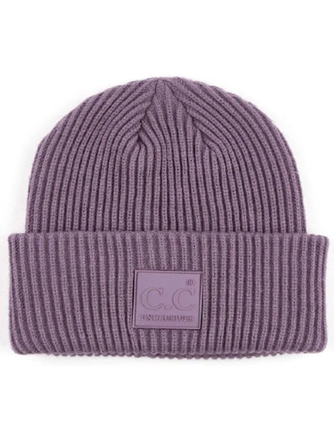 C.C Solid Ribbed Knit Detailed Beanie With Rubber Patch Hat - Image 9