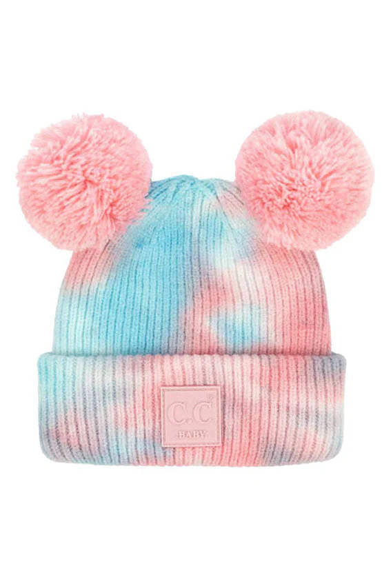 C.C Tie Dye Baby Beanie C.C Rubber Patch Double Yarn Pom - Image 3