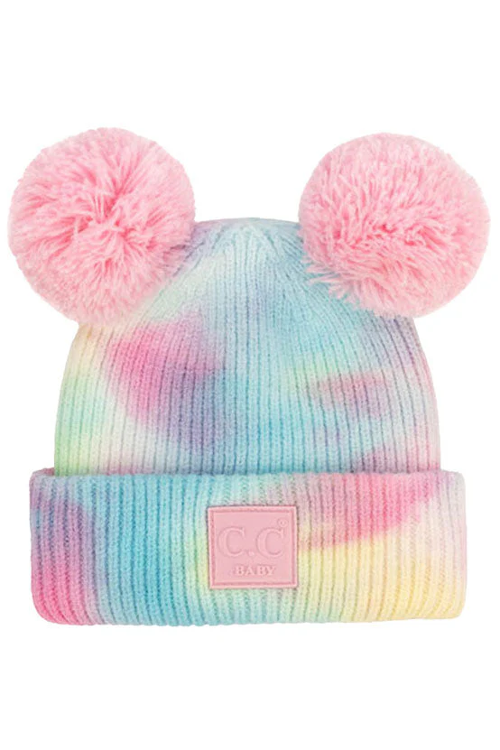 C.C Tie Dye Baby Beanie C.C Rubber Patch Double Yarn Pom - Image 6