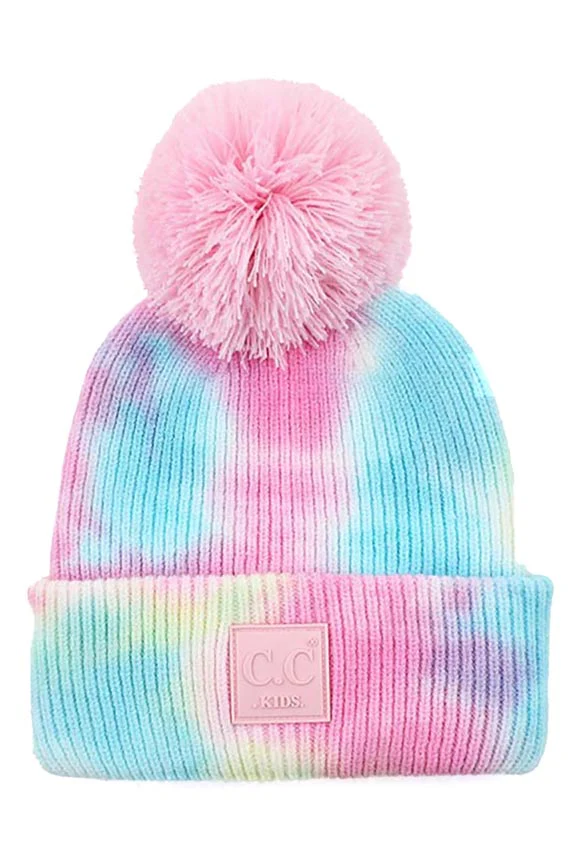 C.C Tie Dye Kids Beanie With C C Rubber Patch And Yarn Pom - Image 11