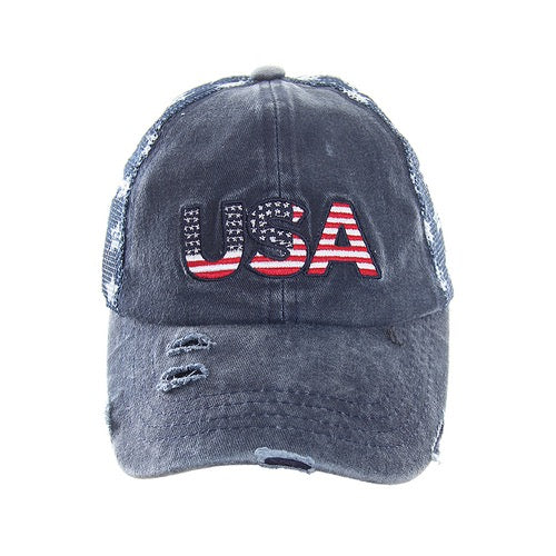 C.C USA Distressed Baseball Cap American Star Mesh Cap Hat