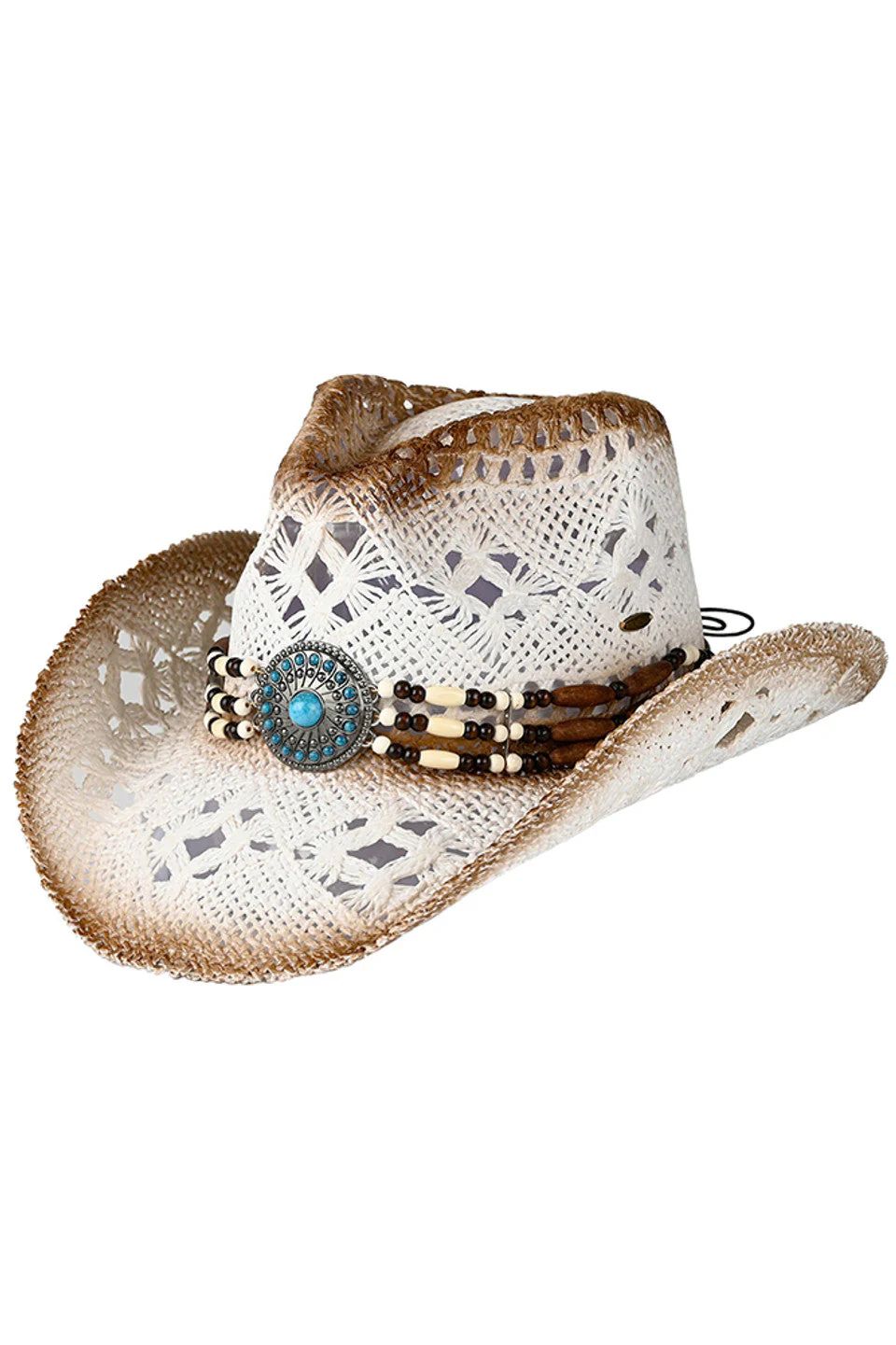 C.C Western Wooden Bead Band Tea-Stain Cowboy Hat - Image 2