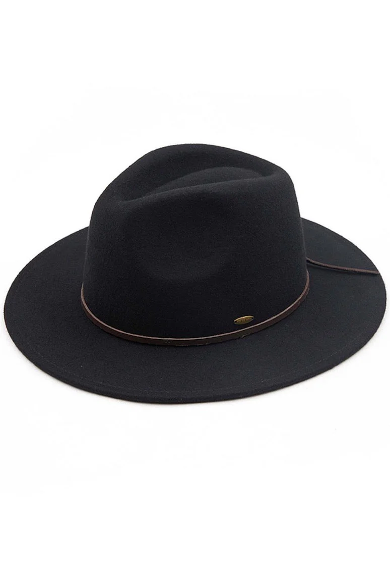 C.C Wool Felt Detailed Panama Hat Leather Bow Trim - Image 3