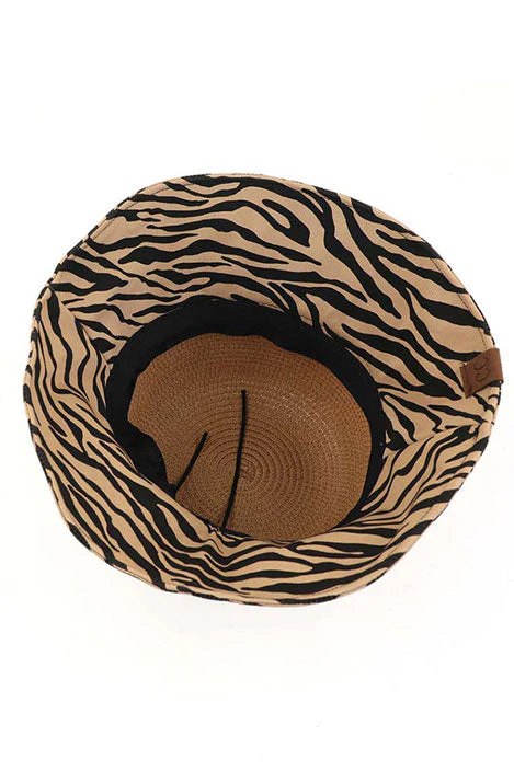 C.C Zebra Print Cloche Straw Bucket Hat - Image 4
