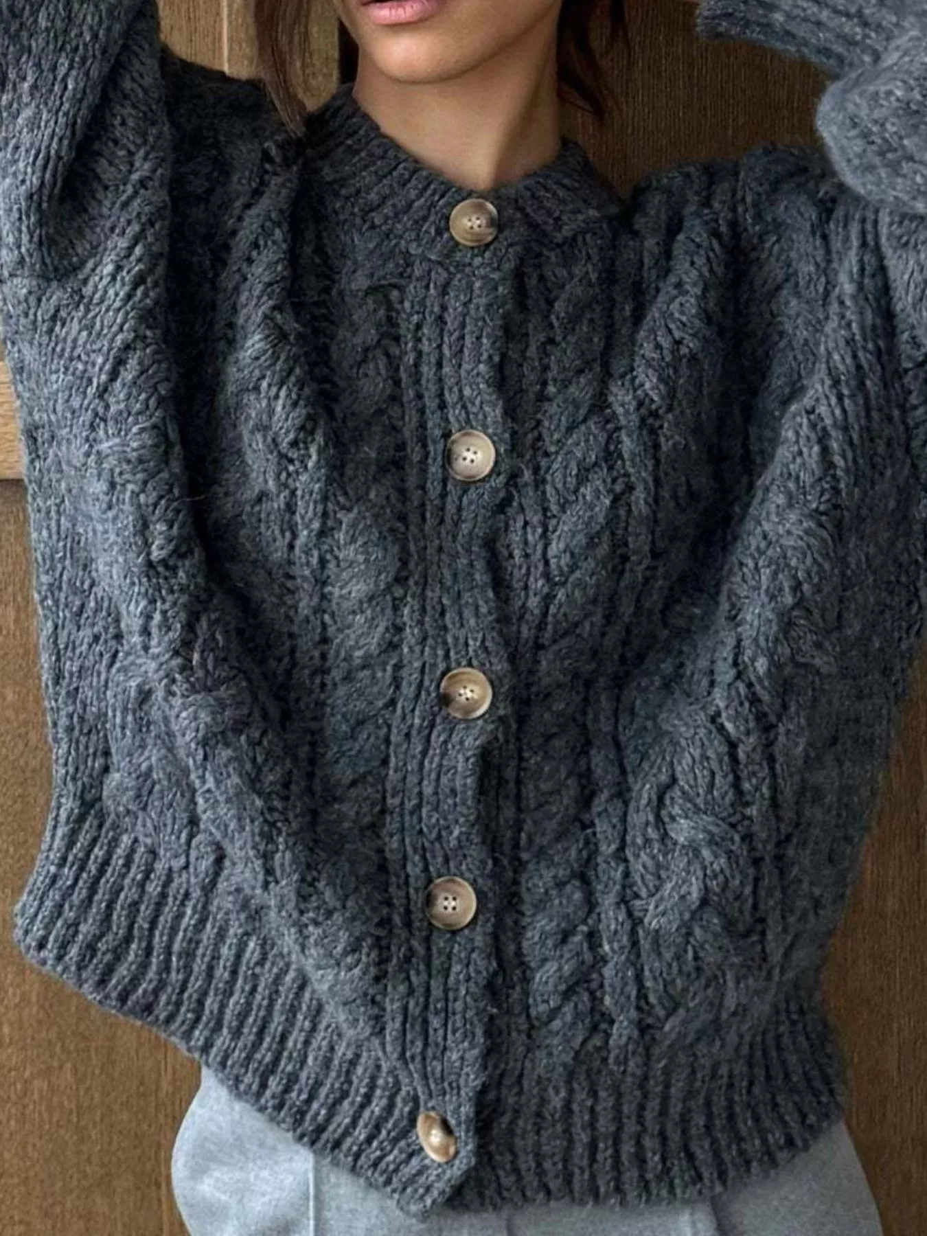 Cable Knit Button-Down Cardigan - Image 14
