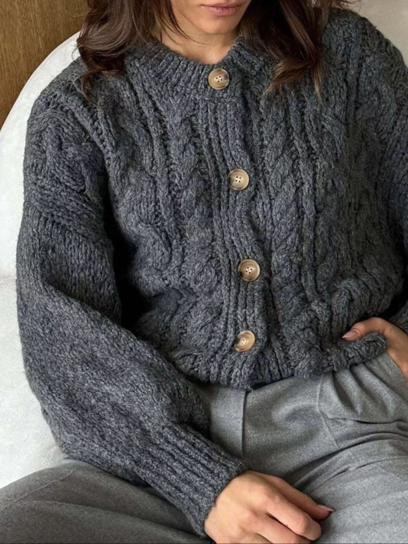 Cable Knit Button-Down Cardigan - Image 16