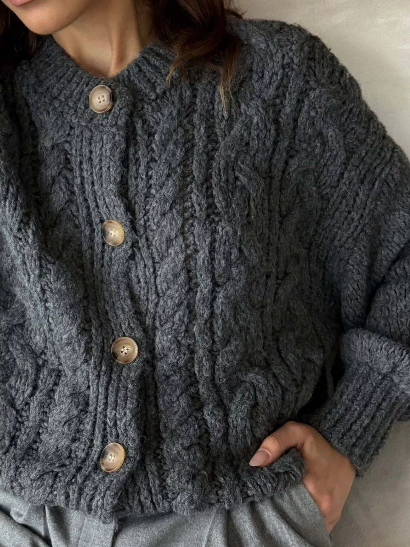 Cable Knit Button-Down Cardigan - Image 18