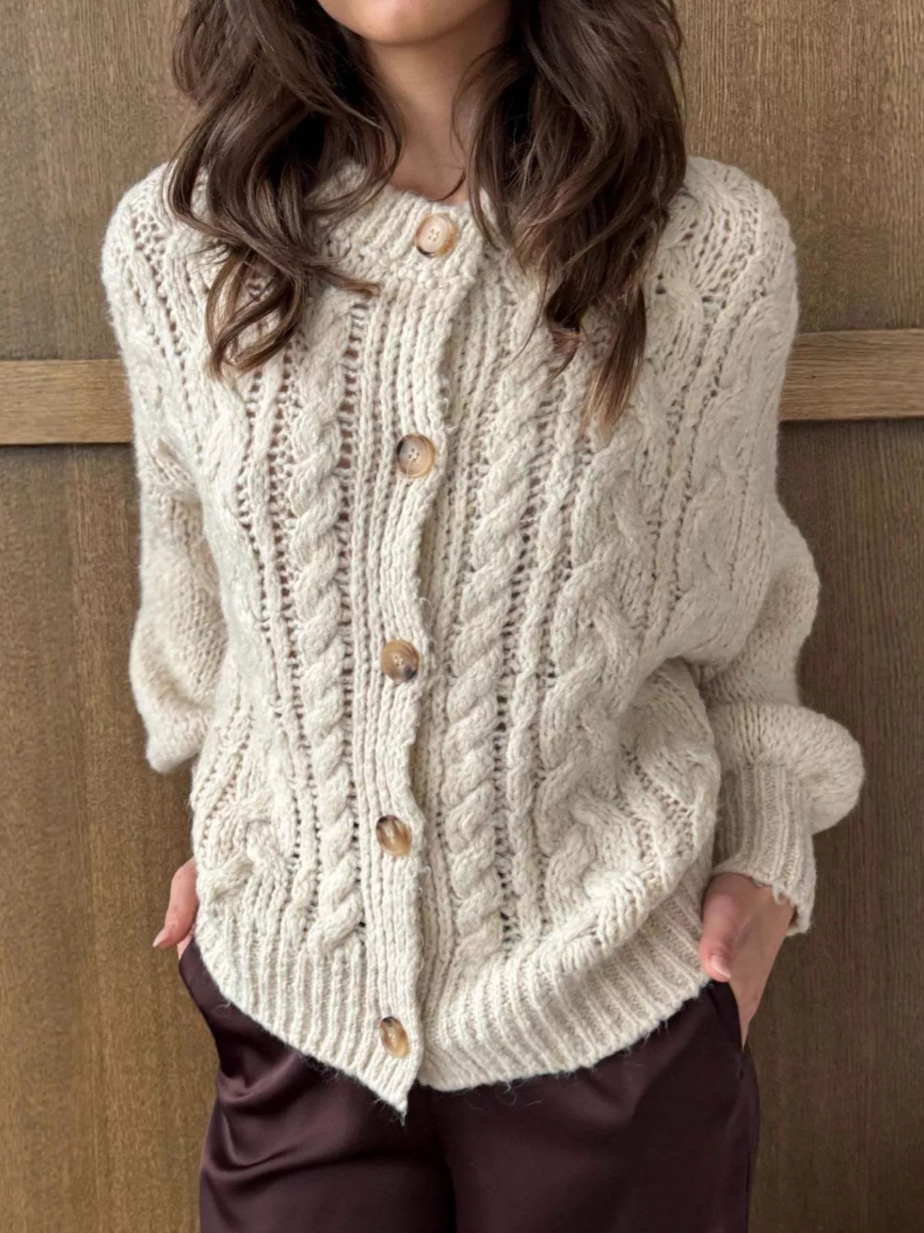 Cable Knit Button-Down Cardigan - Image 2