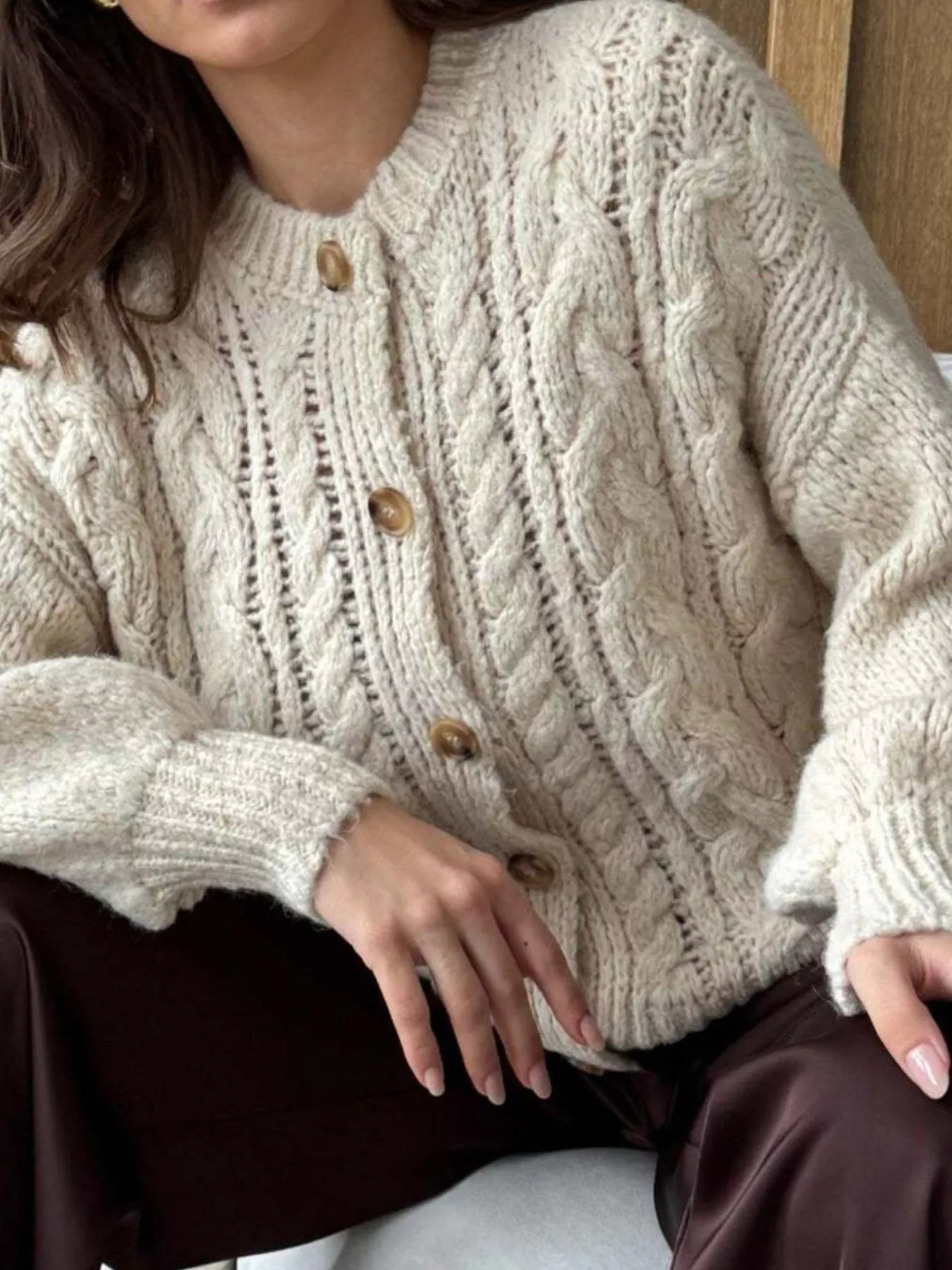 Cable Knit Button-Down Cardigan - Image 3